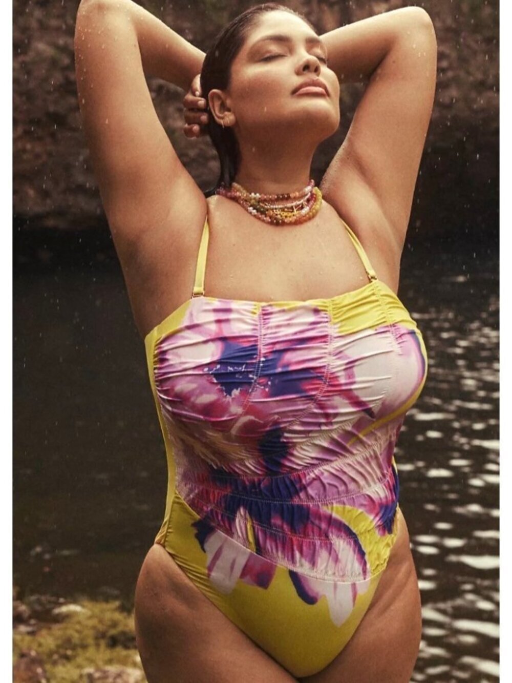 Celandine Birght Floral Ruched One Piece Swimsuit 3X